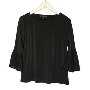 Banana Republic Top 3/4 Sleeve Lace Black Boat Neck Extra Small